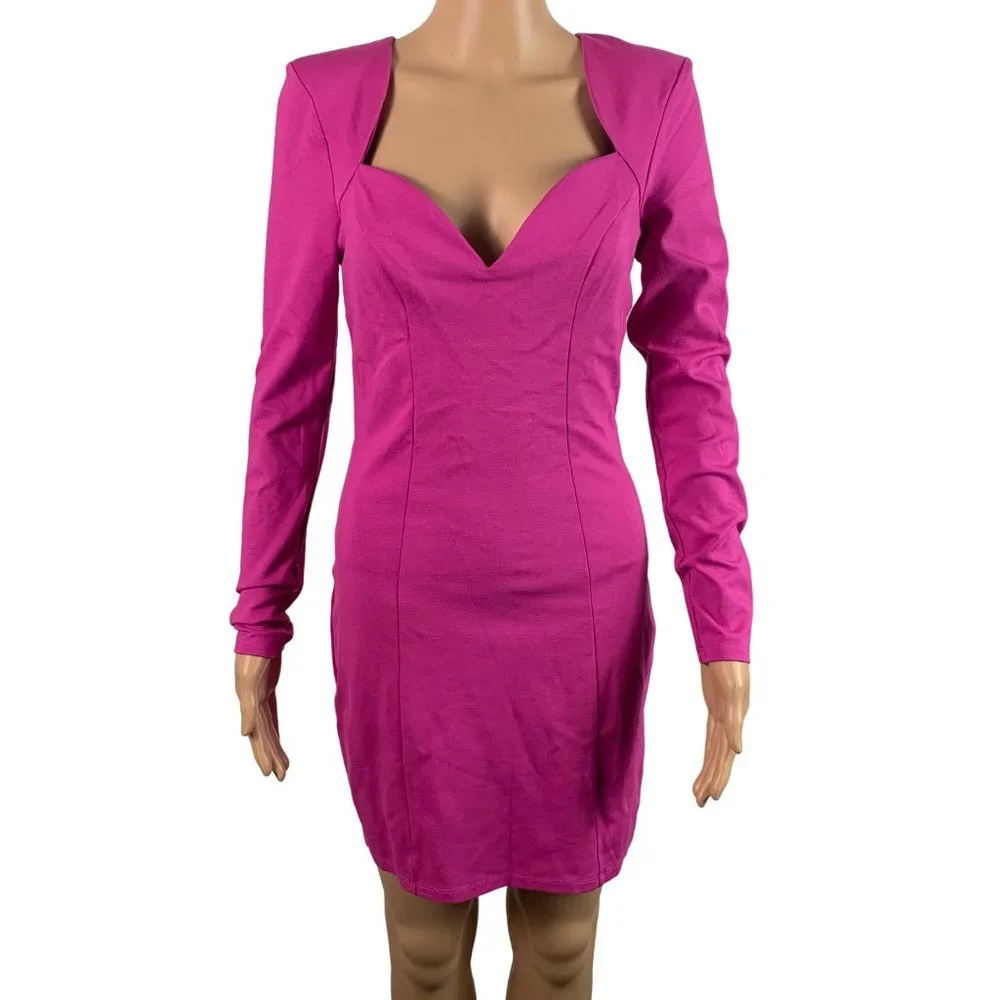 BEBE Women's Size Small Pink V Neck Body Contoured Fitted Dress - Picture 2 of 13